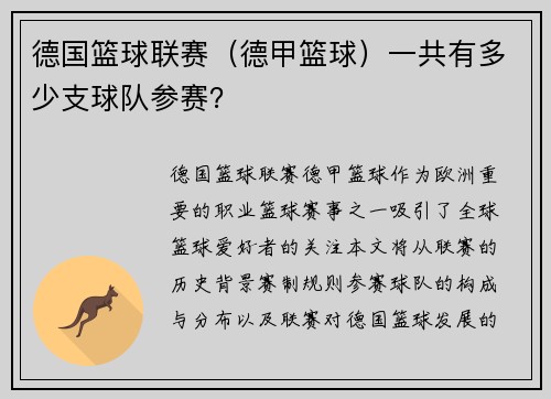 德国篮球联赛（德甲篮球）一共有多少支球队参赛？